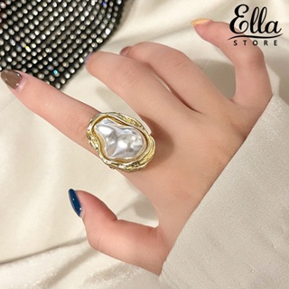 Ellastore123 แหวนอัลลอย ประดับไข่มุกเทียม หรูหรา เครื่องประดับแฟชั่น สําหรับผู้หญิง