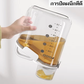 กล่องเก็บอาหารสัตว์เลี้ยง กันความชื้น แบบใส มีสเกล เทอาหารปากเอียง พร้อมถ้วยตวง ถังอาหารแมว อาหารสุนัข