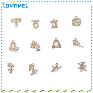 Lontime จี้ป้ายราศี อัลลอย สีทอง 24 ชิ้น พร้อมพลอยเทียม สําหรับสร้อยข้อมือ DIY