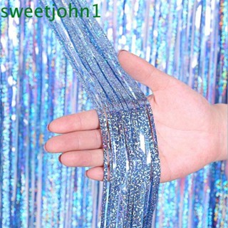 Sweetjohn ม่านฟอยล์เลเซอร์แวววาว ประดับพู่ สําหรับตกแต่งปาร์ตี้วันเกิด งานแต่งงาน คริสต์มาส