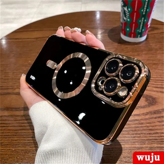 Wuju เคสโทรศัพท์มือถือ ซิลิโคนนิ่ม กันกระแทก กรอบแม่เหล็ก หรูหรา สําหรับ iPhone 17 11 12 13 14 15 16 Pro Max Plus Air