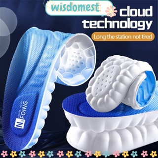 WISDOMEST แผ่นพื้นรองเท้า หนัง PU แบบนิ่ม ระบายอากาศได้ดี 4D สําหรับเดินป่า