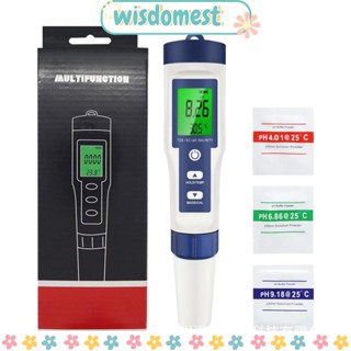 Wisdomest 5 in 1 เครื่องวัดค่า PH TDS พลาสติก 0-1000ppm PH TDS EC TEMP เกลือ สีฟ้า 0-10000US ซม. 0.01-14.00pH ทดสอบคุณภาพน้ํา ทดสอบน้ําดื่ม