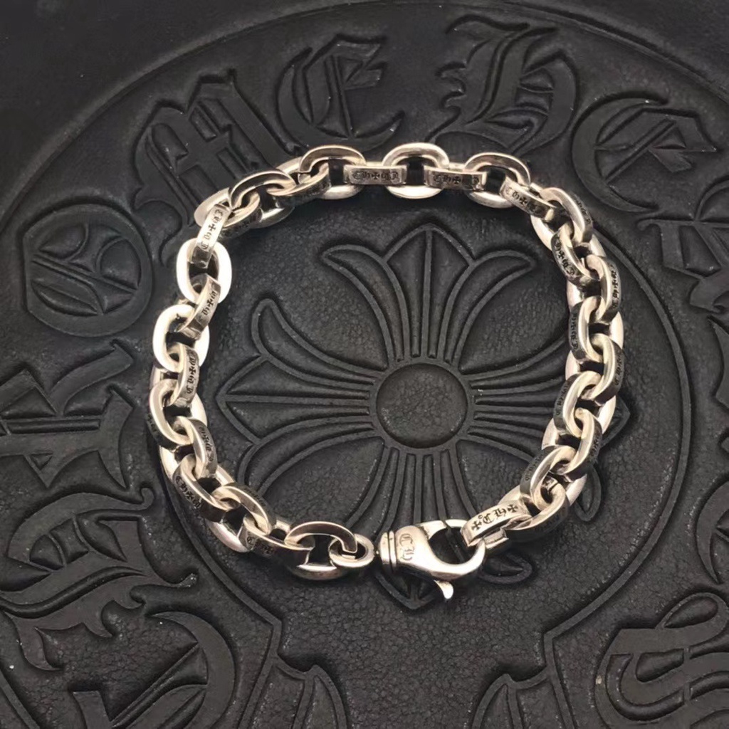 CHROME HEARTS สร้อยข้อมือ เงิน 925 จี้รูปหัวใจ โครเมี่ยม ตัวอักษร สไตล์ฮิปฮอป เรโทร
