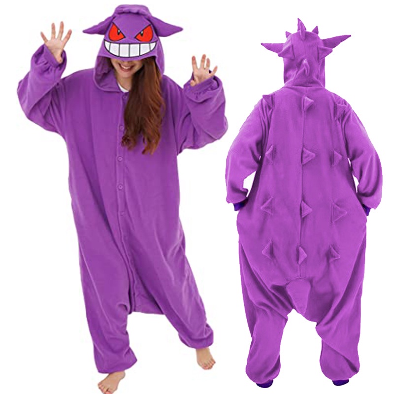 ฤดูใบไม้ร่วงและฤดูหนาว Gengar Kigurumi Onesie ชุดนอนคู่แม่ลูกเสื้อผ้าลําลอง