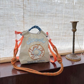 Ball Chain กระเป๋าช้อปปิ้ง ผ้าไนล่อน ปักลายดอกไม้ เป็นมิตรกับสิ่งแวดล้อม แบบพกพา สไตล์ญี่ปุ่น