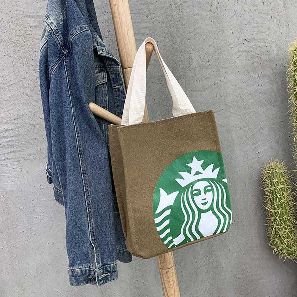 กระเป๋าถือผ้าใบ เดสัน กระเป๋ามัมมี่พิมพ์กระเป๋าผ้าใบสตาร์บัคส์,ลําลองสไตล์เกาหลีถุงอาหารกลางวันกระเป๋ากาแฟกระเป๋าถังถุงเก็บ