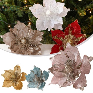 ⭐NEW ⭐Christmas Poinsettia Glitter Flower Hanging Xmas Party Tree Decoration