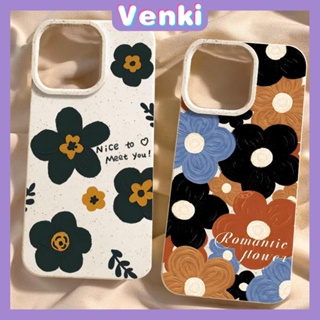 VENKI - เข้ากันได้สำหรับ เคสไอโฟน เคสไอโฟน11 เคส iphone 11 กรณีเป็นมิตรกับสิ่งแวดล้อมย่อยสลายได้สีขาวสีชมพูเคสกันกระแทกเรียบง่ายดอกไม้สีดำที่มีสีสันเข้ากันได้กับ iPhone 14 PRO MAX 13 PRO MAX 12 11Pro MAX XR XS 7