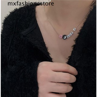 Mxfashione สร้อยคอโชคเกอร์ ประดับลูกปัด ลายหน้ายิ้ม สไตล์ฮาราจูกุ สําหรับผู้หญิง