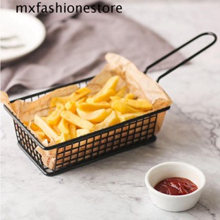 Mxfashione ตะกร้าเฟรนช์ฟรายส์ ขนมปัง มันฝรั่ง สเตนเลส ที่วางอาหารอย่างรวดเร็ว ตกแต่งโต๊ะ ตะกร้าแสดง ชิป บาร์เรล บนโต๊ะอาหาร