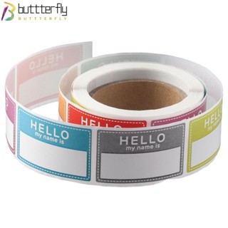 Buttterfly สติกเกอร์แท็กชื่อเปล่า ลาย Hello My Name is Name ทรงสี่เหลี่ยมผืนผ้า มีกาวในตัว 8 สี สําหรับติดตกแต่งปาร์ตี้ 200 ชิ้น