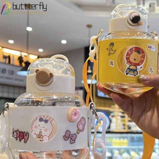 Buttterfly ขวดน้ําดื่ม มีหลอดดูด แบบพกพา ลายการ์ตูน ขนาด 600 มล.