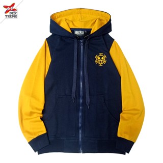 เสื้อฮู้ดลายลอว์ วันพีช สีกรมแขนเหลือง (Sweater Hood One Piece Law)