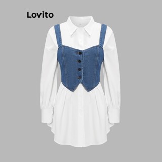 Lovito เสื้อกั๊กลำลอง สีพื้น เเต่งกระดุม ดีไซน์สายเดี่ยว L37AD070 (สีกรมท่า)