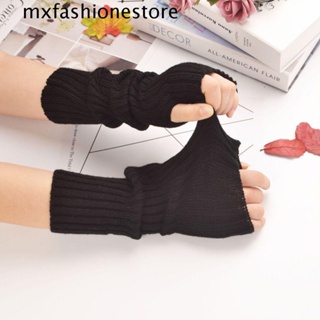 Mxfashione ถุงมือครึ่งนิ้ว ให้ความอบอุ่น สีพื้น แฟชั่นฤดูหนาว สําหรับเด็กผู้หญิง