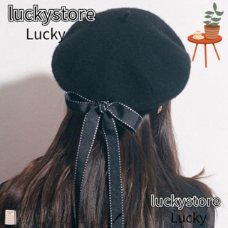 Lucky หมวกเบเร่ต์ ผ้าฝ้าย แบบนิ่ม ประดับโบว์ หรูหรา สไตล์ฝรั่งเศส แฟชั่นสําหรับผู้หญิง