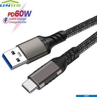 Uniis สายชาร์จฮาร์ดดิสก์ Type-C 10Gbps Gen2 USB C 3A PD 60W ชาร์จเร็ว