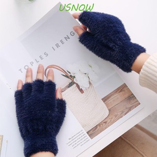 Usnow ถุงมือ แบบครึ่งนิ้ว ผ้ากํามะหยี่ขนนิ่ม สีพื้น แฟชั่นสําหรับผู้ชาย และผู้หญิง