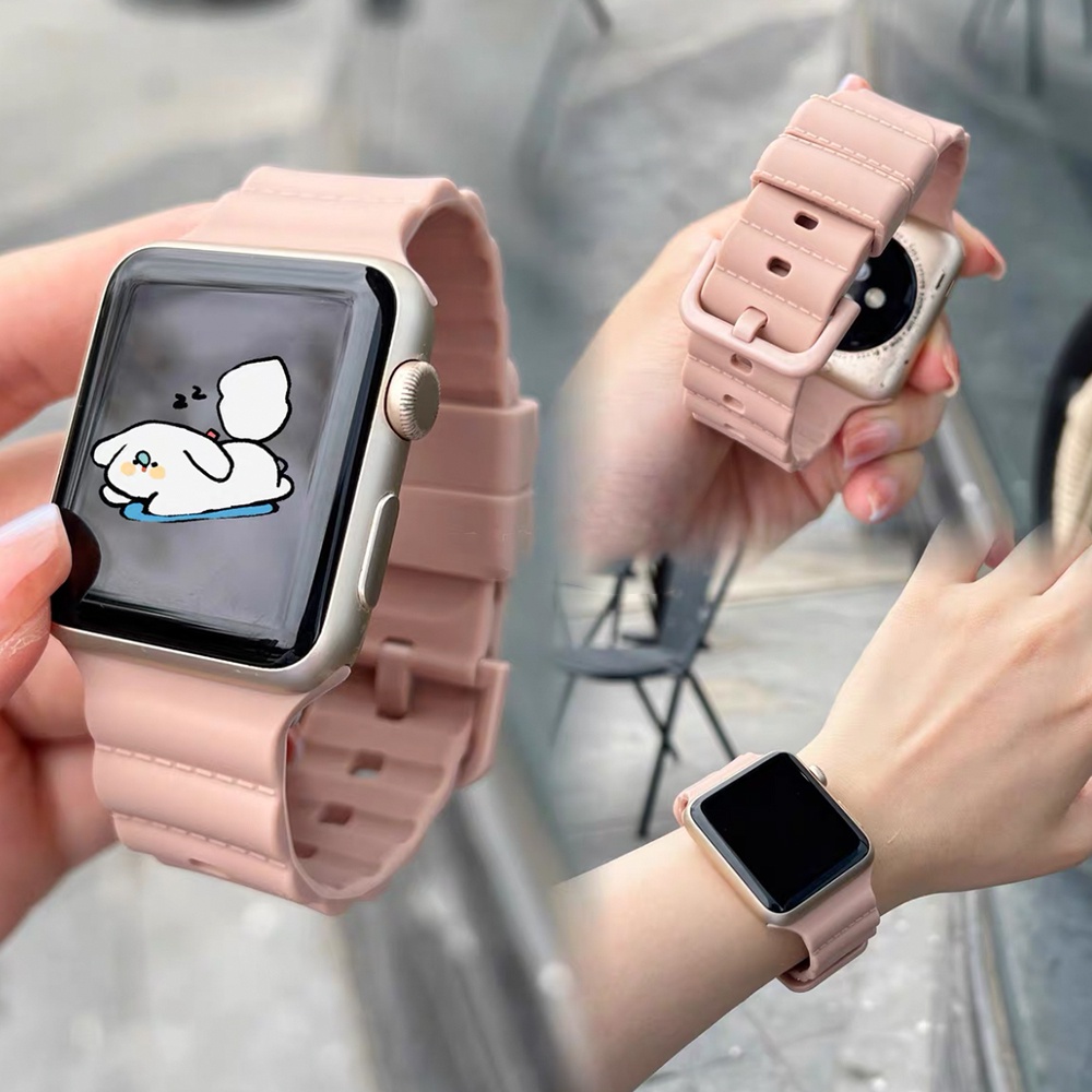 สายนาฬิกาข้อมือซิลิโคน ลายวอลนัทน่ารัก สีชมพู สําหรับ smartwatch series 8 7 6 5 SE 4 3 iwatch 45 44 42 41 40 38 มม.