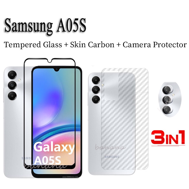 3 in 1 Samsung A05S กระจกนิรภัยสําหรับ Samsung A05 SA 05S กล้องเลนส์ฟิล์มโทรศัพท์ป้องกันกระจกและฟิล์