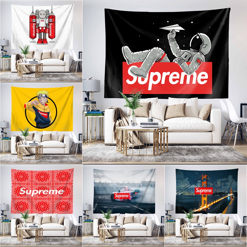 พรมโพลีเอสเตอร์ ลายโลโก้ Supreme พร้อมคลิป สําหรับแขวนตกแต่งผนังห้องนอน (พร้อมคลิป)