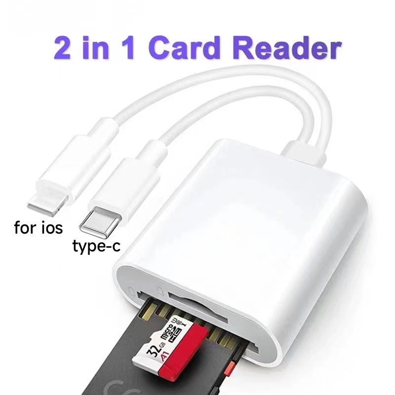 2 in 1 เครื่องอ่านการ์ดหน่วยความจํา SD TF CardReader สําหรับ xiaomi Realme ios 16 15 14 13 Android USB Type C Phone Adapter