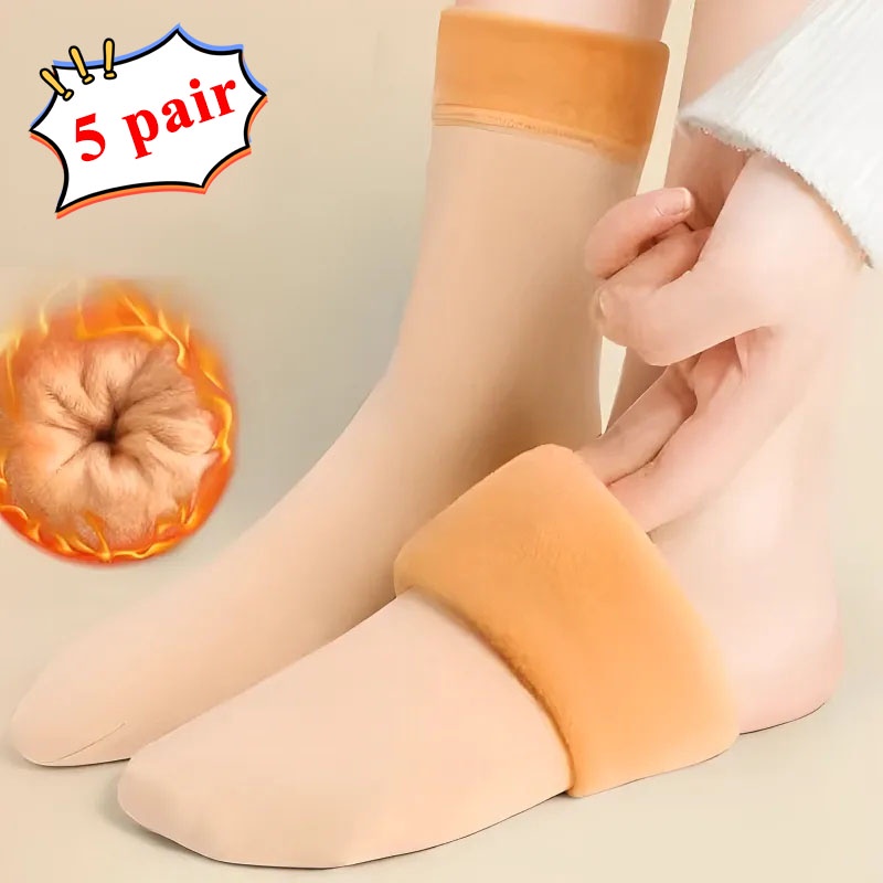 5 คู่ ถุงเท้าบุขนกันหนาว ได้ถึง - 10 องศา freesize ขนาด 26-28 cm มี 6 สีให้เลือก