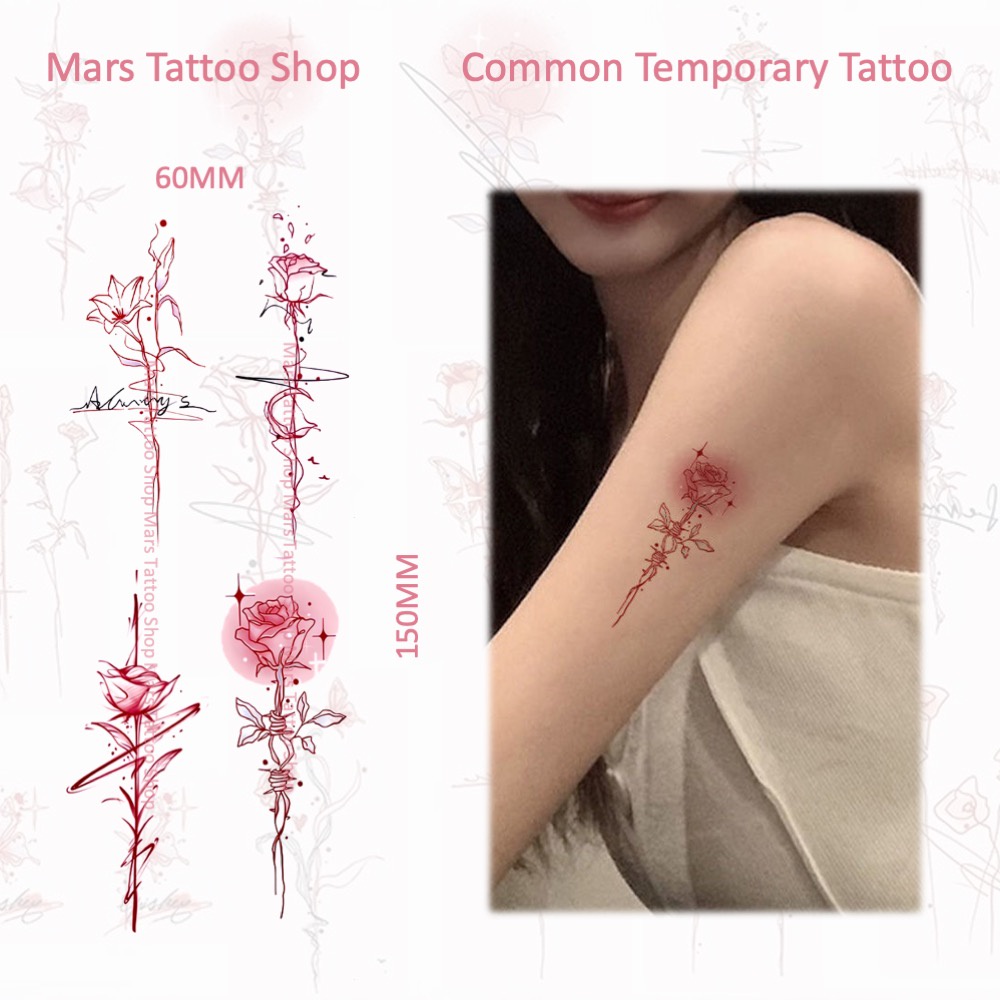 Mars TattooCommon Tattoo รอยสักสี ติดทนนาน สติ๊กเกอร์รอยสักชั่วคราว ผีเสื้อกุหลาบ CD027