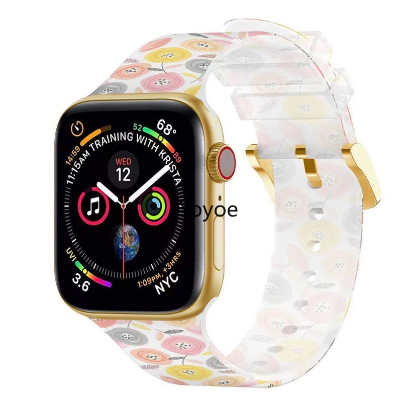 สายนาฬิกาข้อมือซิลิโคนใส กันน้ํา พิมพ์ลายดอกไม้ สําหรับ Apple Watch Band 49 มม. 45 มม. 44 มม. 41 มม. 40 มม. 42 มม. 38 มม. Ultra2 9 8 7 6 5 4 SE