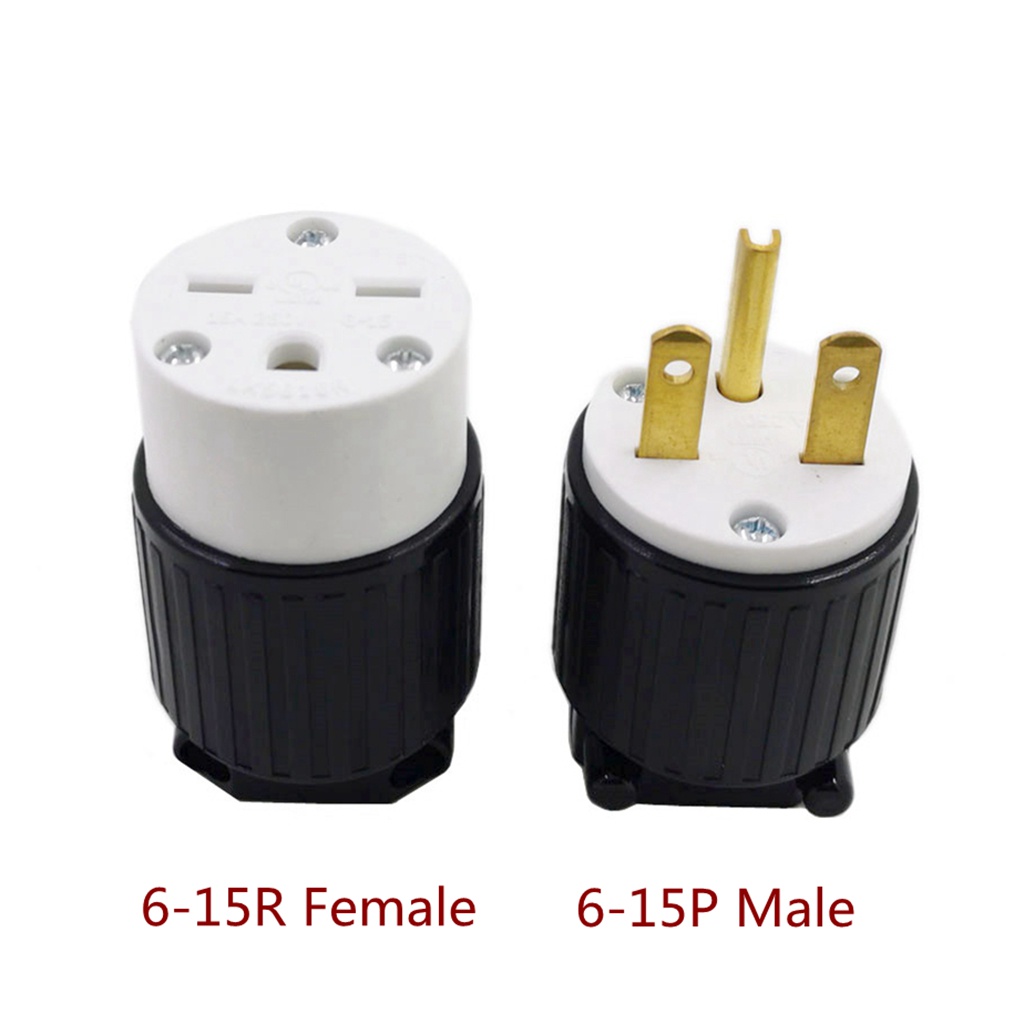 USA 3-Prong DIY Rewirable AC Male Plug And Female Socket, UL NEMA 6-15P และ 6-15R Straight Connetor,