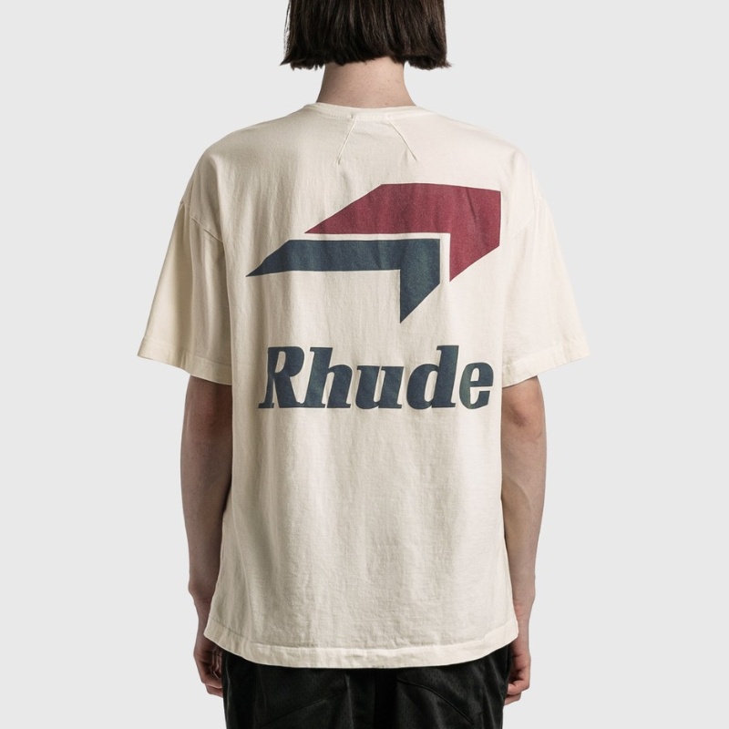 มีหลายสี เสื้อยืดแขนสั้น ผ้าฝ้าย พิมพ์ลายโลโก้ Rhude สําหรับผู้ชาย