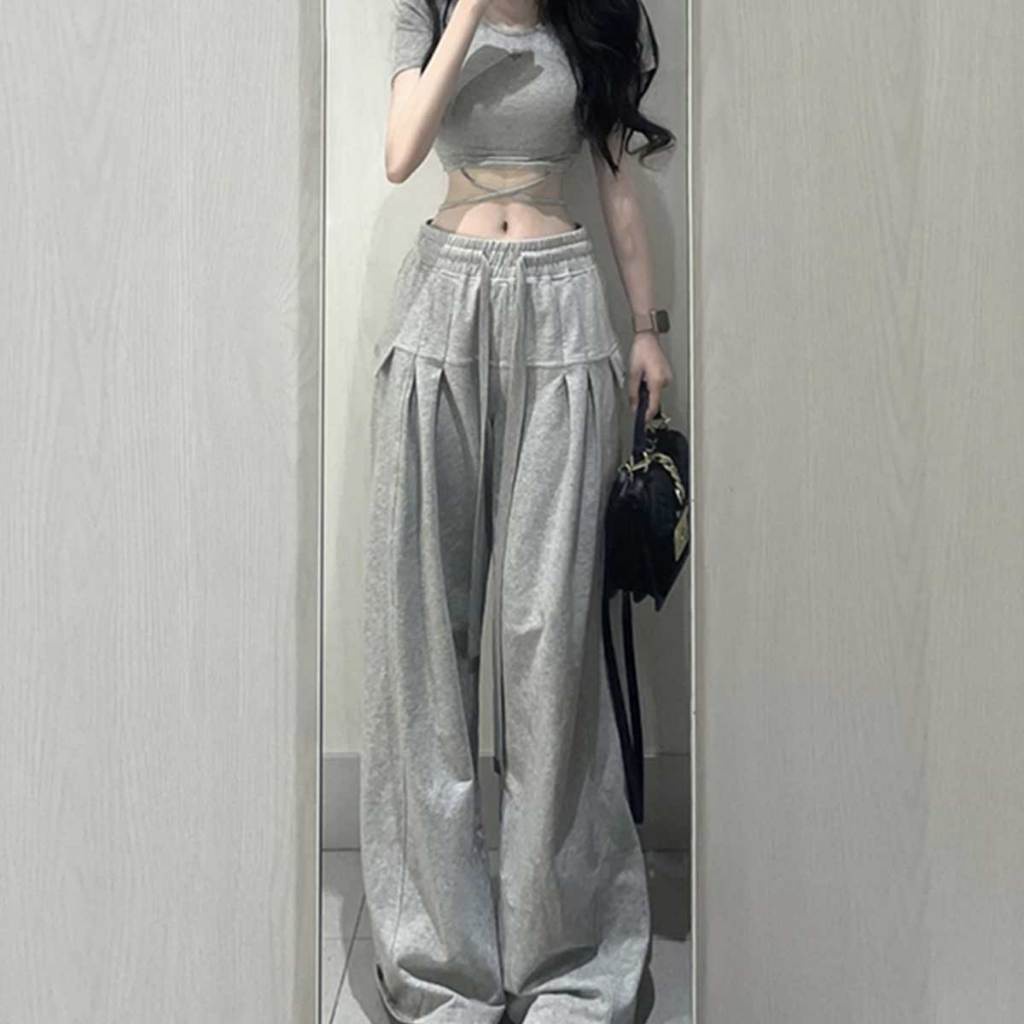 2 ชิ้นสำหรับผู้หญิง เสื้อ+กางเกงขายาว ใส่เที่ยว สไตล์เกาหลี