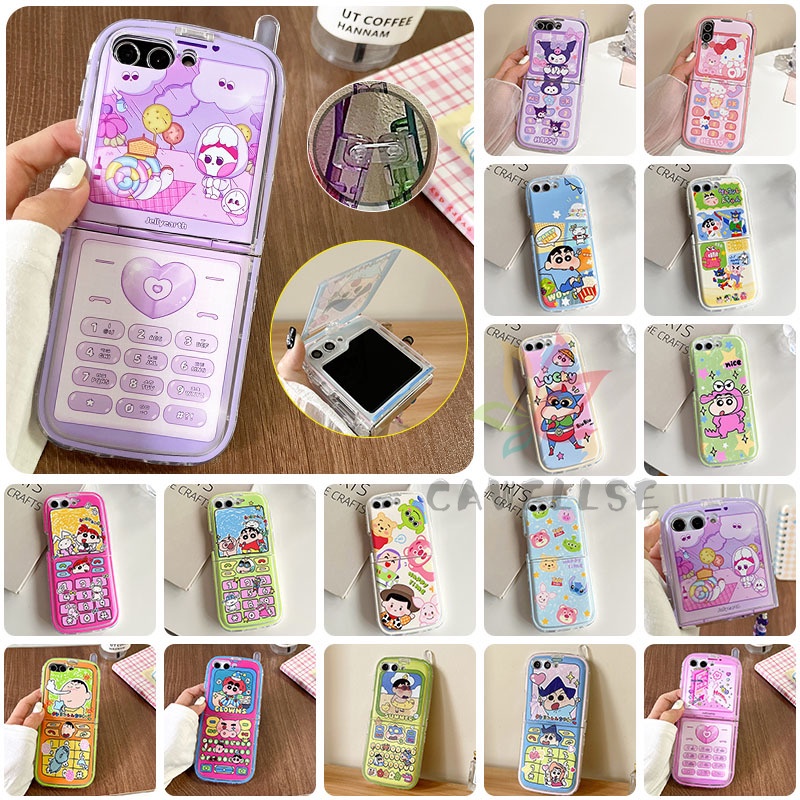 ใหม่ เคสโทรศัพท์มือถือ ซิลิโคนนิ่ม กันกระแทก ฝาพับ พร้อมเสาอากาศ และขาตั้ง ลายการ์ตูน สําหรับ Samsung Galaxy Z Flip 5 Z Flip 4 Z Flip 3