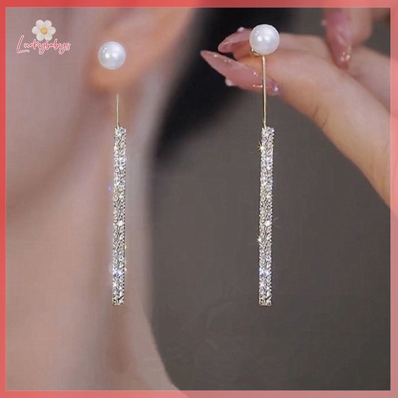 Luckybabys> ใหม่ เกาหลี ยาว เซล มุก ห้อย ต่างหู สําหรับผู้หญิง เต็ม พลอยเทียม สีทอง ต่างหูหยดน้ํา เครื่องประดับ งานแต่งงาน ของขวัญ ใหม่