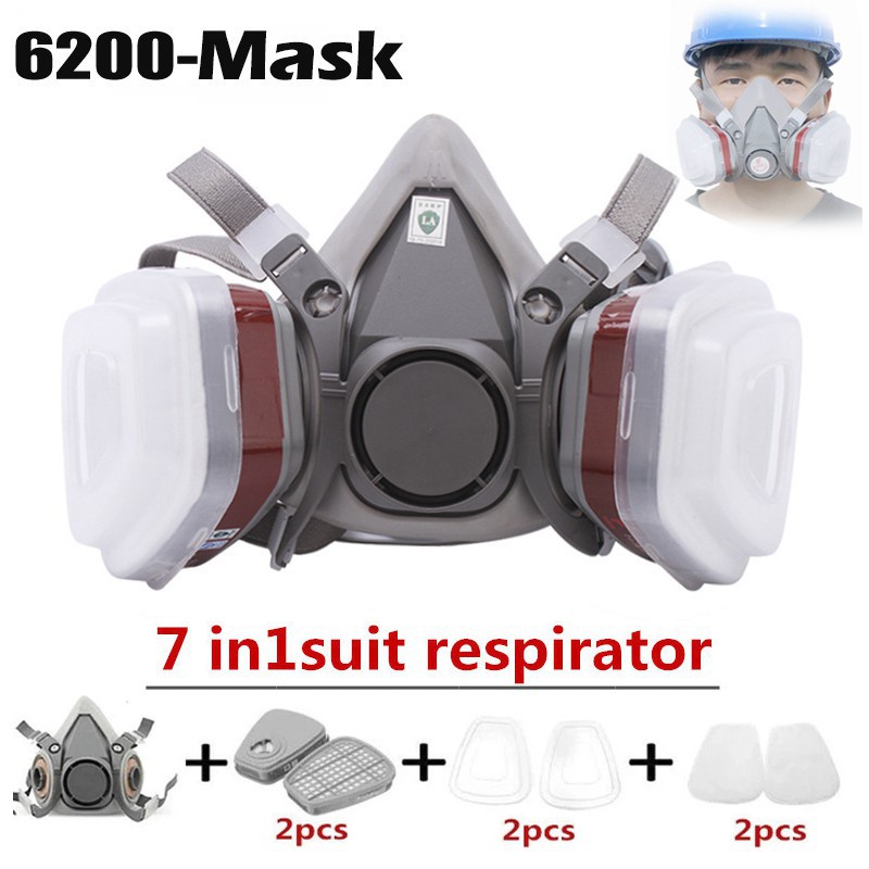 หน้ากากป้องกันแก๊สพิษ 3M 7in1 H.W.Jหน้ากากกันสารเคมี รุ่น 6200 N95 พร้อมตลับกรองฟิลเตอร์ mask protection หน้ากากกันสารเคมี ป้องกันฝุ่น สารกําจัดศัตรูพืช ฟอร์มาลดีไฮด์