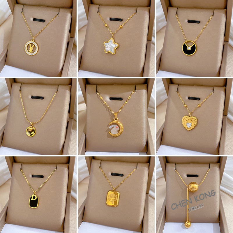 [เหล็กไทเทเนียม] สร้อยคอโซ่ ชุบทอง 18K จี้เรขาคณิต ดาวเคราะห์ บุคลิกภาพ มินิมอล ของขวัญสําหรับเพื่อน