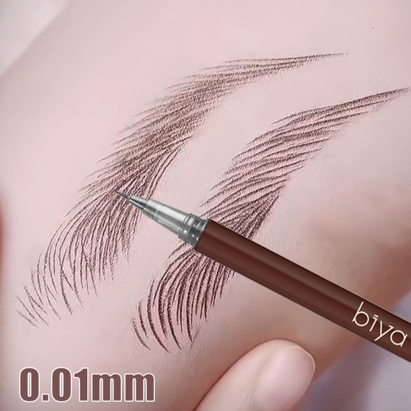 Mzyz ดินสอเขียนคิ้ว แบบน้ํา 0.01 มม. หัวคู่ บางพิเศษ กันเหงื่อ ง่ายต่อการลงสี เขียนคิ้ว เจลปากกา ตา เครื่องสําอาง แต่งหน้า