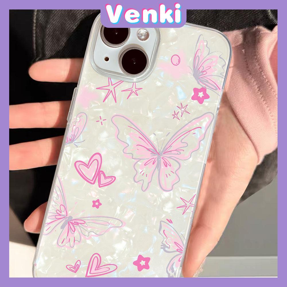 VENKI - เข้ากันได้สำหรับ เคสไอโฟน เคสไอโฟน11 เคส iphone 11 กรณี CLEAR กรณีเชลล์รูปแบบกระดาษแข็ง TPU Soft Case Simple ผีเสื้อสีชมพูเข้ากันได้กับ iPhone 15 14 PRO MAX 13 PRO MAX 12 XR XS MAX 7Plus 8 PLUS