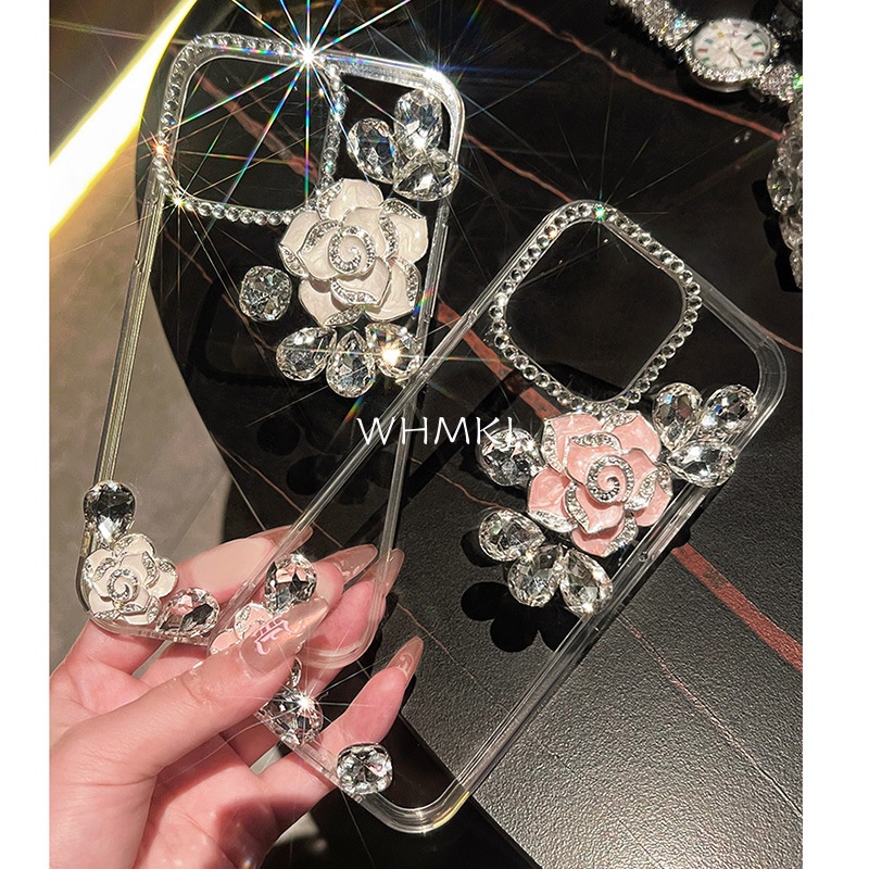 เคสป้องกันโทรศัพท์มือถือ แบบใส ลายดอกคามิเลีย ประดับเพชร สําหรับ Realme C55 C51 N55 C53 NFC N53 11 Pro+ Plus 4g 5G