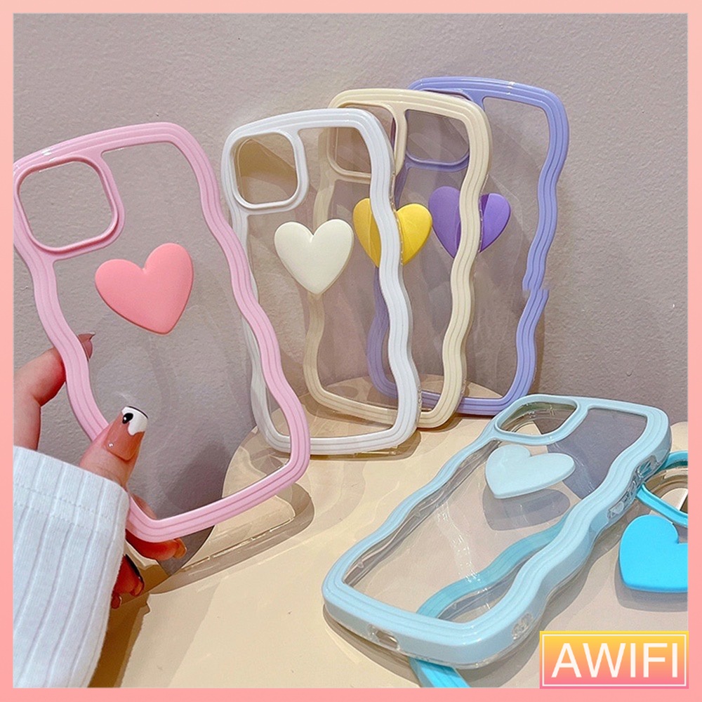 AWIFI เคสโทรศัพท์ขอบหยักลายหัวใจ เคสขอบหยักสีลูกกวาดถอดออกได้ สำหรับ 11 13 14 14PRO 14PROMAX 12ProMax X Xs XR 8 7#659