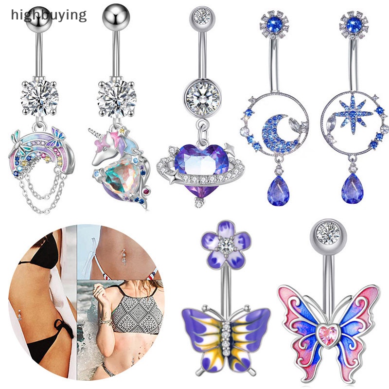 [ซื้อสูง] แฟชั่นสแตนเลสฝนดาวเคราะห์เพทายจี้ปุ่มท้องแหวนเครื่องประดับร่างกายสําหรับผู้หญิงหุ้นใหม่