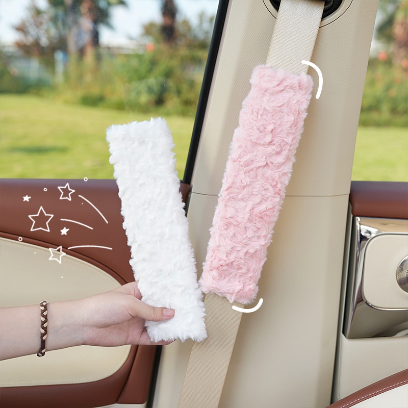 Plush Car Safety Belt Shoulder Pad Cover DIY Soft Car Wear-Resistant Shoulder Shield Four Seasons Universal Car Supplies New Fashion Seat Belt Cover interior accessories