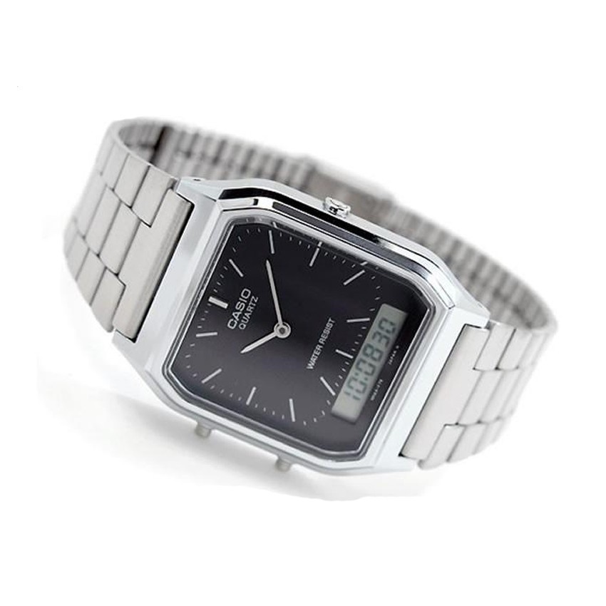 Power Watch Casio Standard นาฬิกาข้อมือ สายสแตนเลส สีเงิน รุ่น AQ-230A-1DMQ, AQ-230A-1D, AQ-230A