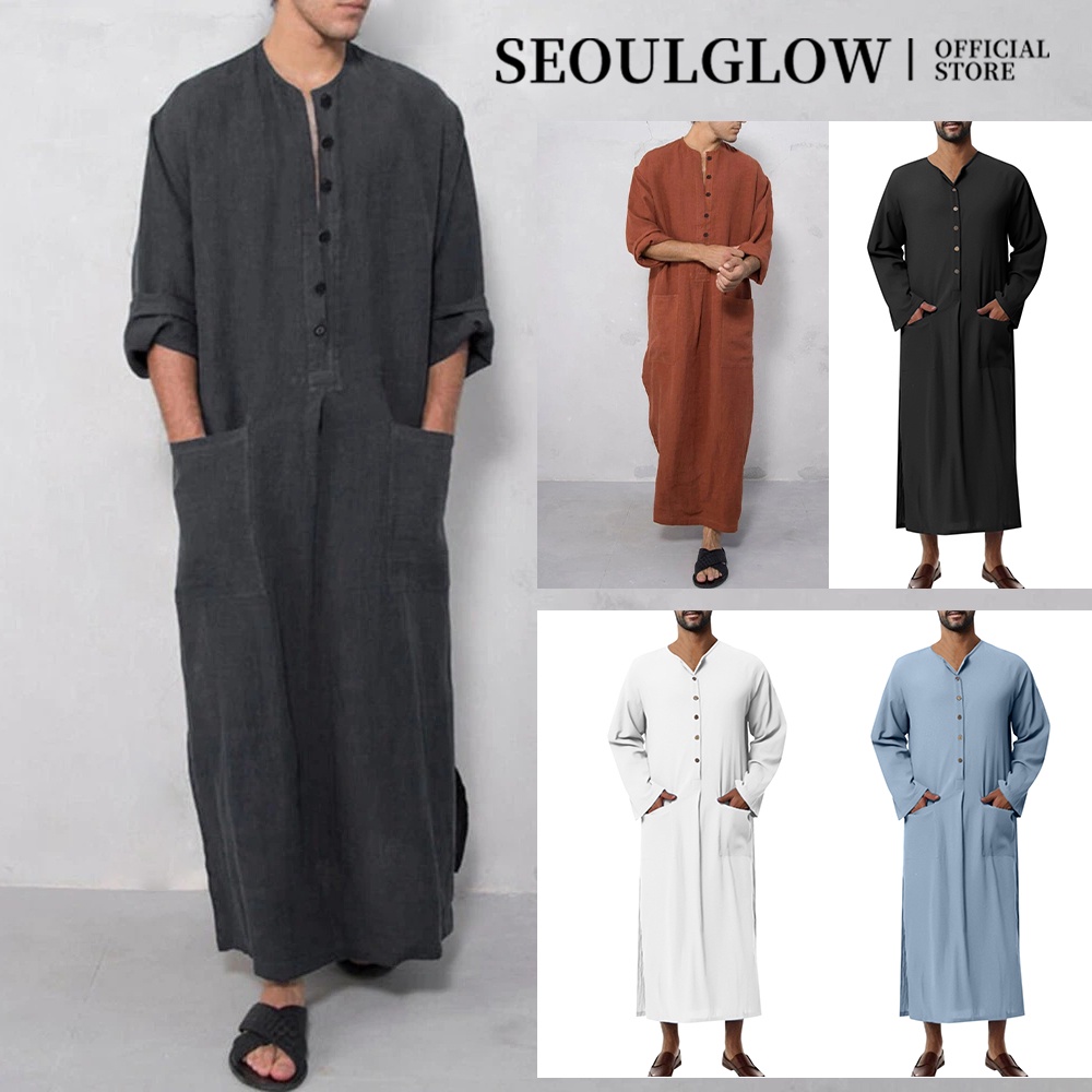 เสื้อคลุมแขนยาว ทรงหลวม สไตล์เอเชียตะวันออกเฉียงใต้ สําหรับผู้ชายชาวมุสลิม