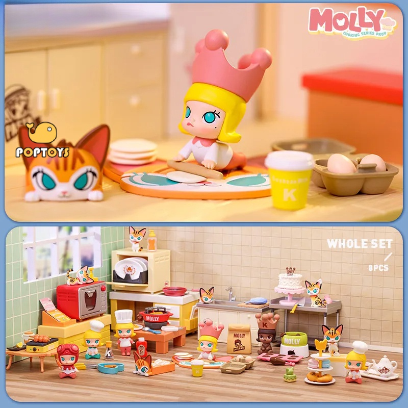 POPTOYPOPMART Molly Cooking Series ของเล่นศิลปะคอลเลกชันแฟชั่นของเล่นน่ารักอะนิเมะรูปเดสก์ท็อปเครื่องประดับของขวัญ