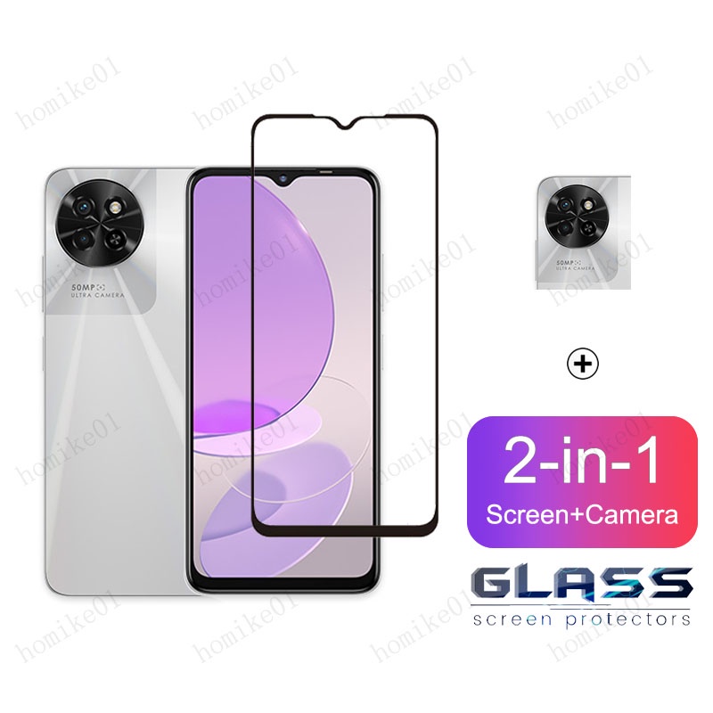 Itel s23 กระจกนิรภัยคลุมทั้งหมดฟิล์มสําหรับ itel s23 + S23 Plus A70 A60s A60 2 in1 เลนส์กล้องกระจกป้