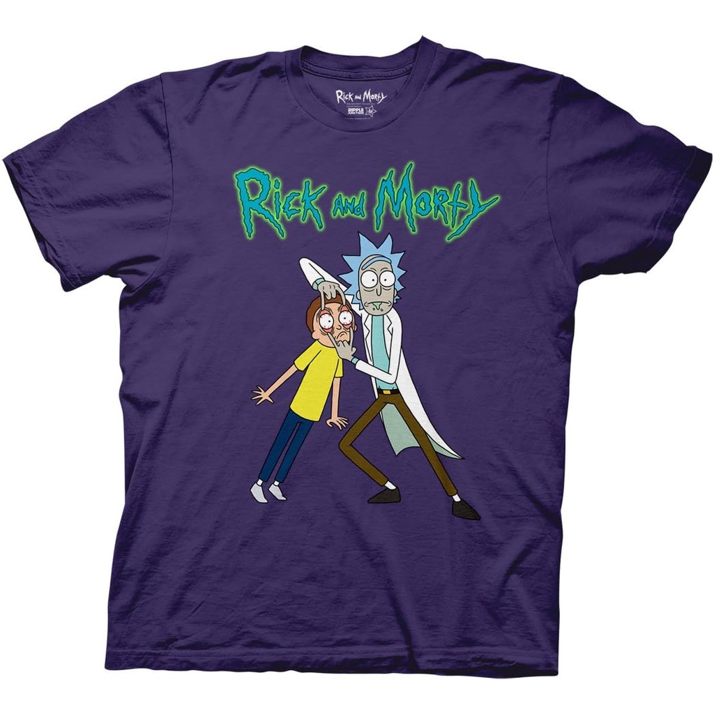 เสื้อยืด ผ้าฝ้าย พิมพ์ลาย Rick and Morty Rick Holding Morty's Eyes สําหรับผู้ชาย