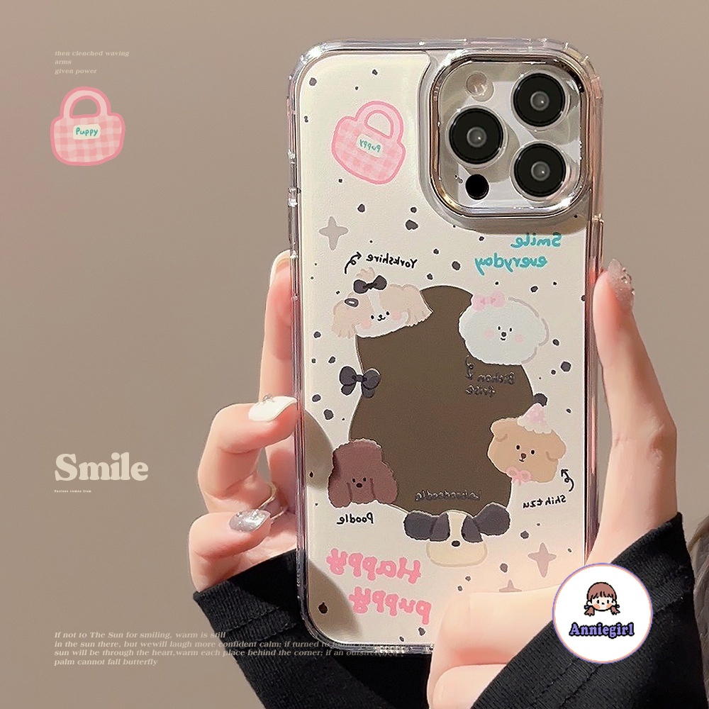 เคสโทรศัพท์มือถือนิ่ม กันตก ลายลูกสุนัขน่ารัก สไตล์เกาหลี สําหรับ Iphone 11 15 14 Pro Max 12 13 ProMax