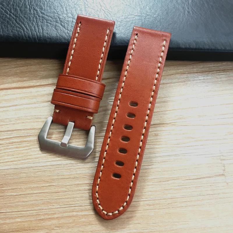 สายนาฬิกาข้อมือหนังแท้ สีน้ําตาลอิตาลี คุณภาพสูง 24 มม. 26 มม. สําหรับ PAM Panerai 44 มม. 47 มม.